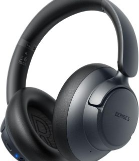 BERIBES Upgraded Hybrid Active Noise Cancelling Headphones with Transparent Modes,70H Playtime Bluetooth Headphones Wireless Bluetooth with Mic, Deep Bass,3.5MM Cable,Soft-Earpads,Fast Charging-Black