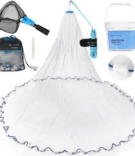 Calamus Cast Net 3/8" Mesh for Freshwater and Saltwater, 3ft-6ft Radius Casting Nets with Heavy-Duty Sinking Nylon Line, Mesh Storage Bag & Storage Bucket & Net Repair Kit