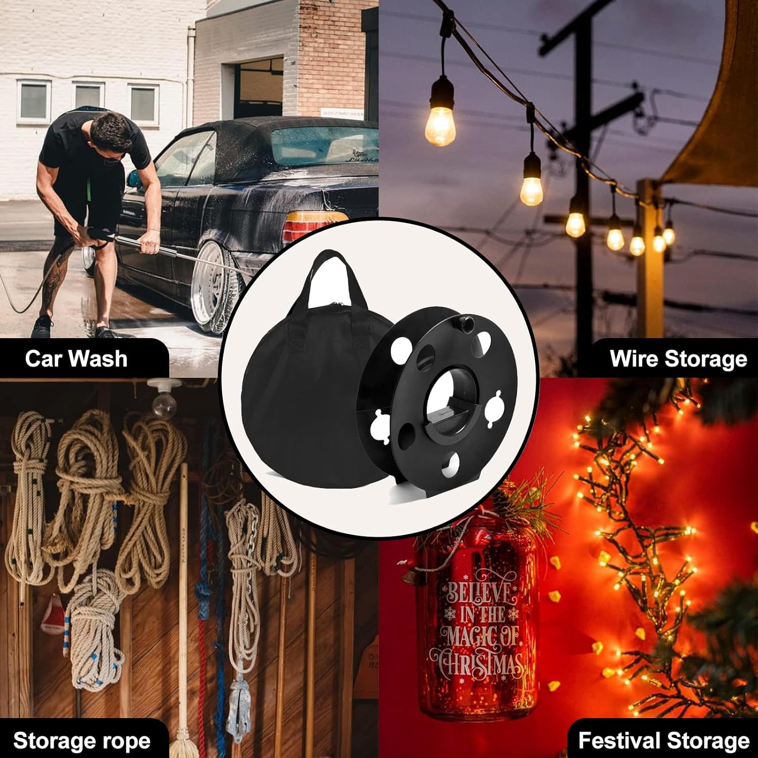 Cord Storage Reel Easy to Use Center Spin Handle,with Carrying Bag 100feet(black) - Image 5