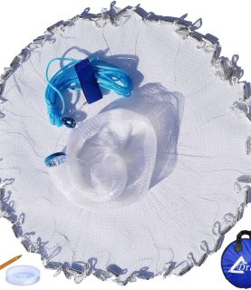 Drasry Saltwater American Fishing Cast Net 3/8inch Mesh Size for Bait Shrimp Trap Fish Heavy Duty Sinkers Throw Net 3FT/4FT/5FT/6FT/7FT/8FT/9FT/10FT Radius