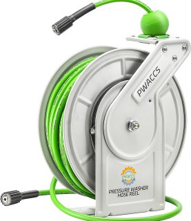 PWACCS Retractable Pressure Washer Hose Reel, 1/4" x 60ft Heavy Duty Power Washer Hose Reel, High Pressure Reel Auto Rewind, Wall/Floor Mounted, 3600 PSI