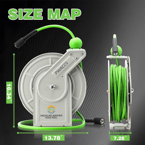 PWACCS Retractable Pressure Washer Hose Reel, 1/4" x 60ft Heavy Duty Power Washer Hose Reel, High Pressure Reel Auto Rewind, Wall/Floor Mounted, 3600 PSI - Image 7
