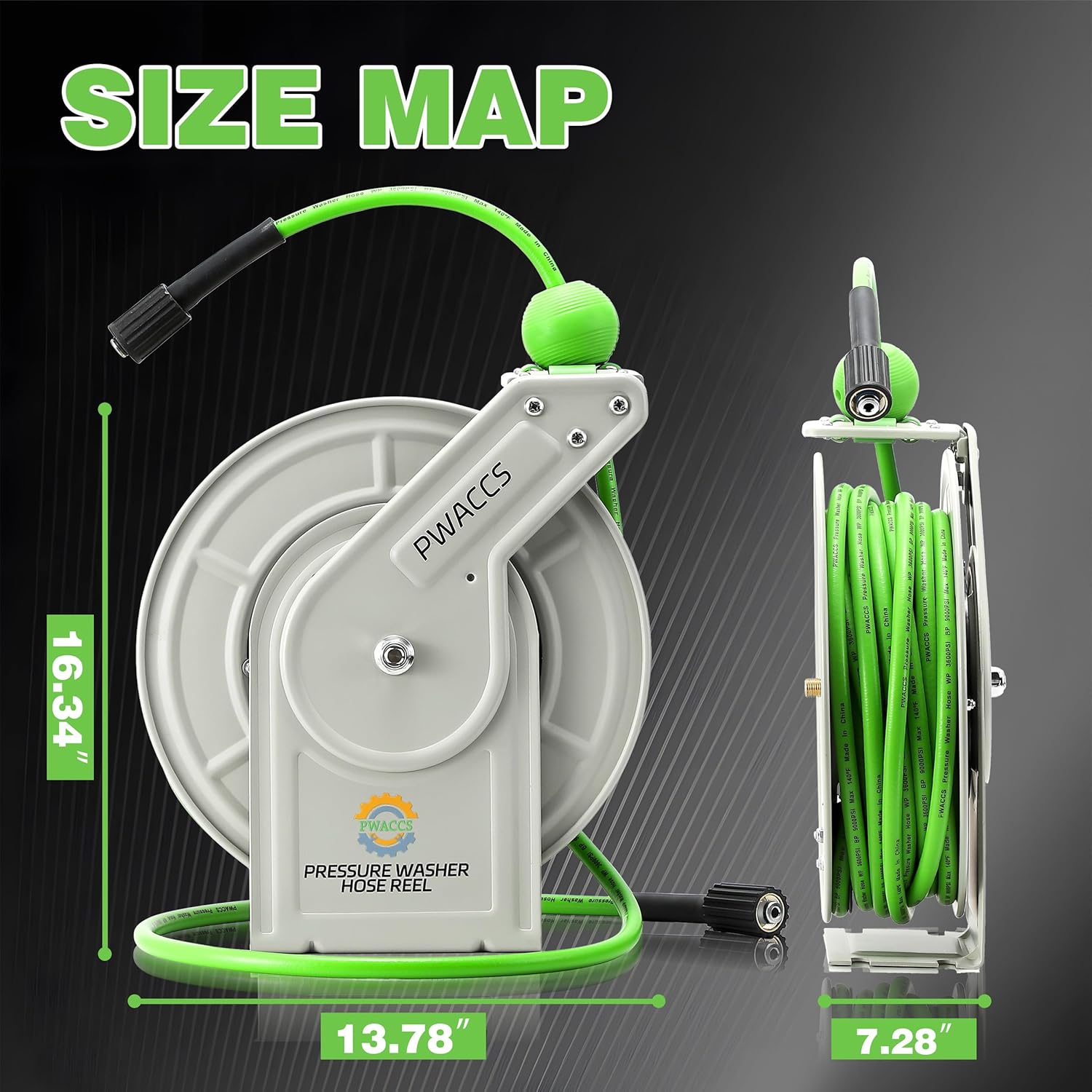 PWACCS Retractable Pressure Washer Hose Reel, 1/4" x 60ft Heavy Duty Power Washer Hose Reel, High Pressure Reel Auto Rewind, Wall/Floor Mounted, 3600 PSI - Image 7