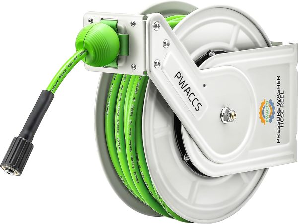 PWACCS Retractable Pressure Washer Hose Reel, 1/4" x 60ft Heavy Duty Power Washer Hose Reel, High Pressure Reel Auto Rewind, Wall/Floor Mounted, 3600 PSI - Image 9