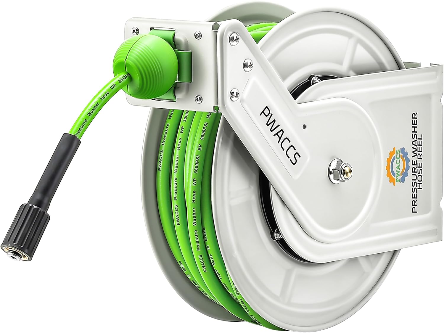 PWACCS Retractable Pressure Washer Hose Reel, 1/4" x 60ft Heavy Duty Power Washer Hose Reel, High Pressure Reel Auto Rewind, Wall/Floor Mounted, 3600 PSI - Image 9