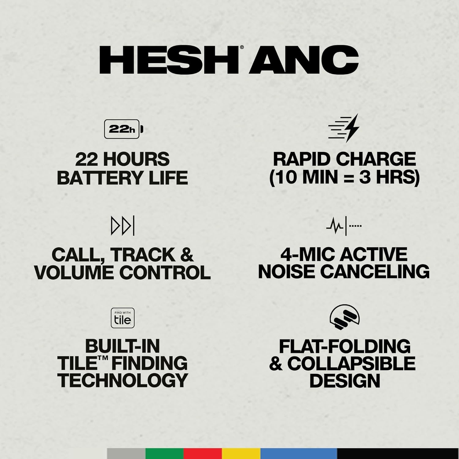 Skullcandy Hesh ANC Over-Ear Noise Cancelling Wireless Headphones with Charging Cable, 22 Hr Battery, Microphone, Works with iPhone Android and Bluetooth Devices - True Black - Image 4